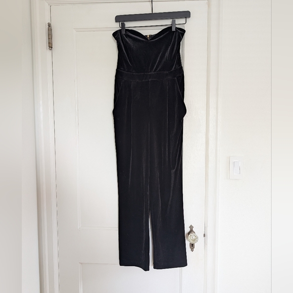 Express Pants - Women's Express Black Velvet Heart-Shaped Strapless Jumpsuit